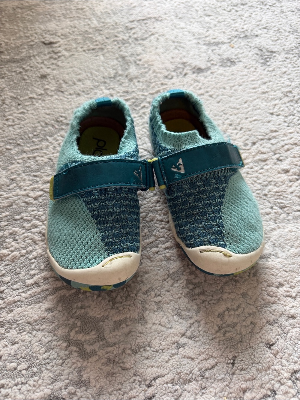 PLAE Kids Teal and Aqua Slip-On Sneakers with Hook-and-Loop Strap size 9US